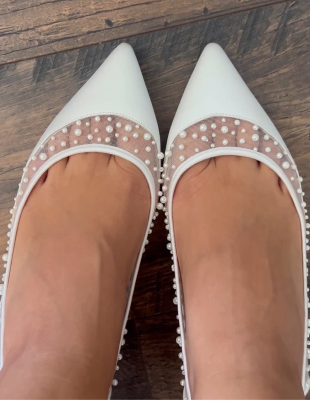 White Pointed Pearl-Trim Slingback Heels PLEASE READ DESCRIPTION!!! - Picture 2 of 6
